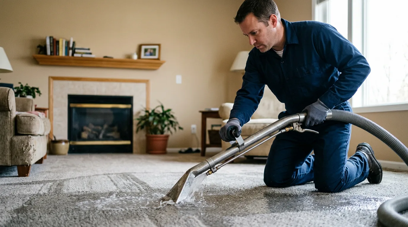 Water damage restoration technician working near Williamsville, MO